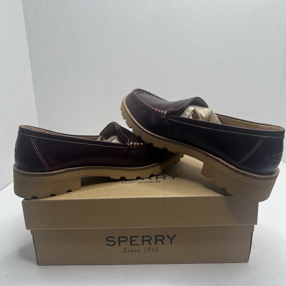 Sperry Top-Sider A/O Lug Loafer Women’s 6.5 M Wine Leather Platform Shoes NIB